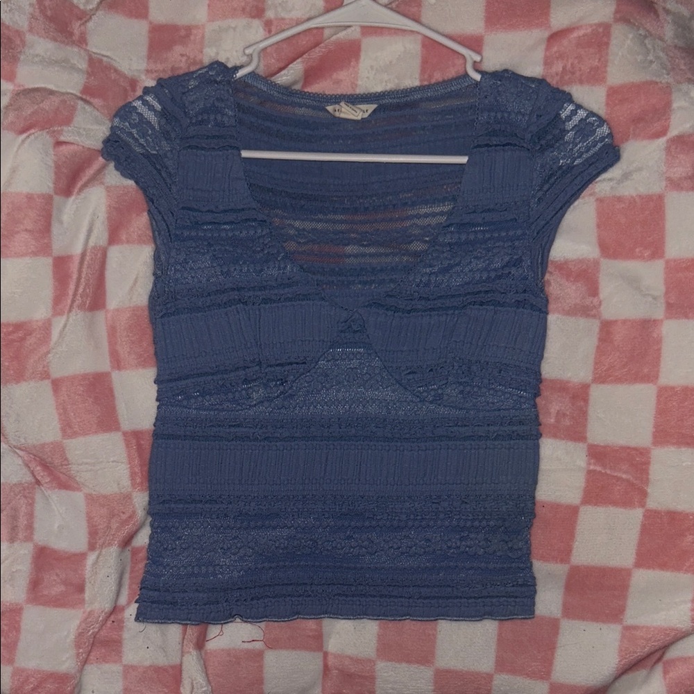 Aeropostale Blue Lace-Trim Cap Sleeve Top